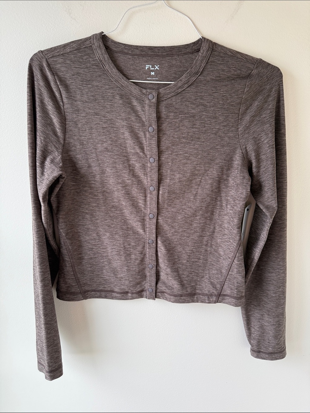FLX Women's Brown Cropped Long-Sleeve Snap Front Tee